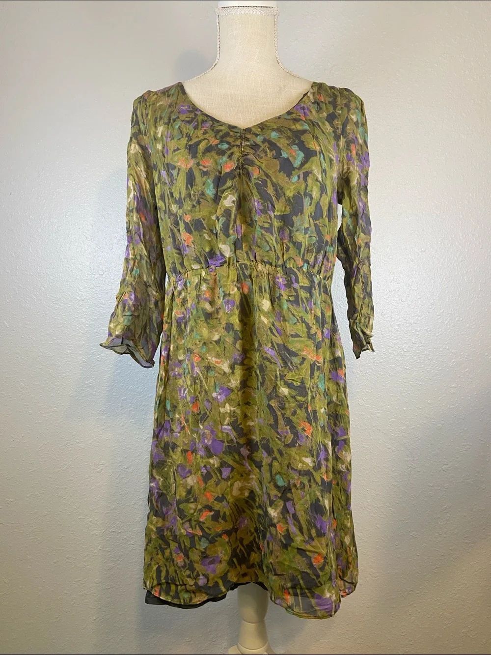 J. Crew Floral Cottagecore Demure Classic Chic 100% Silk Midi Dress Size 10